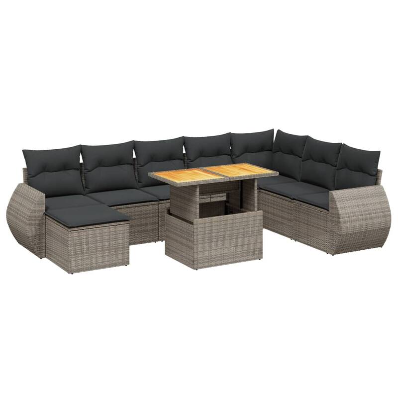 vidaXL Patio Sofa Set with Cushions Footstool and Table 9 Piece Poly Rattan - 21.7 x 39.4 x 28.7