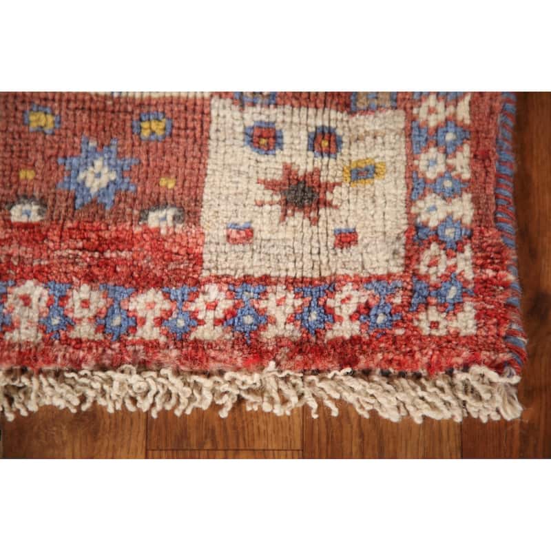 Geometric Yalameh Persian Vintage Area Rug Hand-knotted Wool Carpet - 1'11"x 3'0"