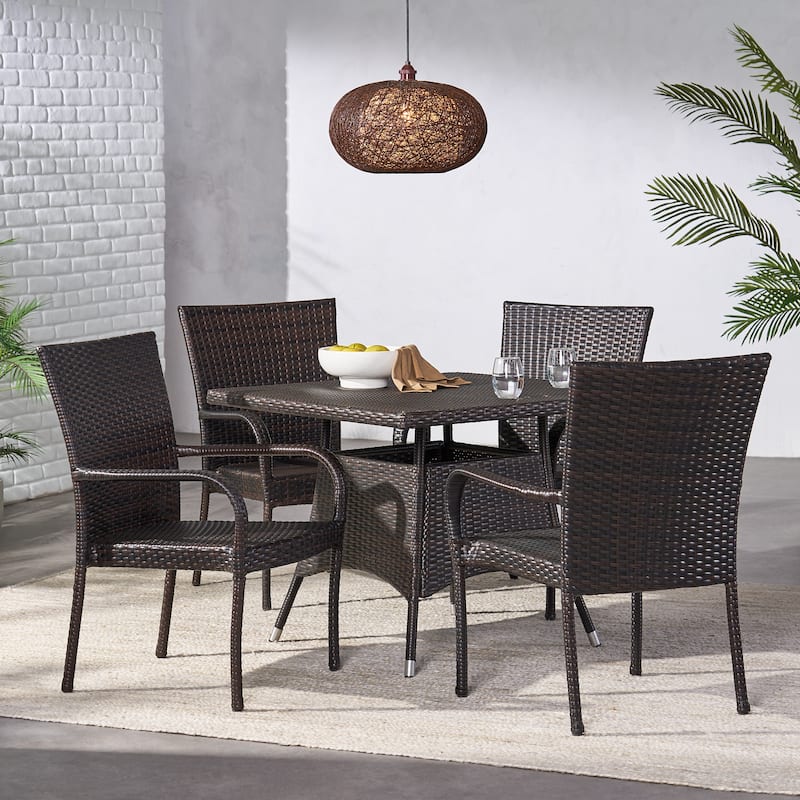 Wesley Outdoor 5-piece Wicker Dining Set by Christopher Knight Home - 5-Piece Sets