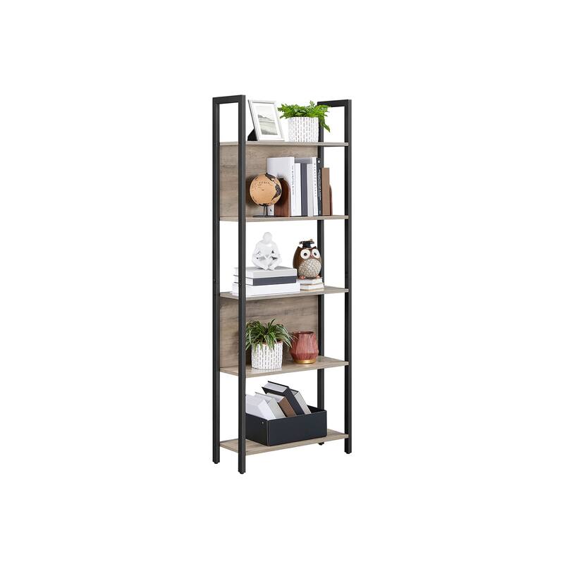 5-Tier Book Storage Shelf Rack with 5 Shelves and Steel Frame Perfect for Any Room - 9.4”D x 24.4”W x 65”H
