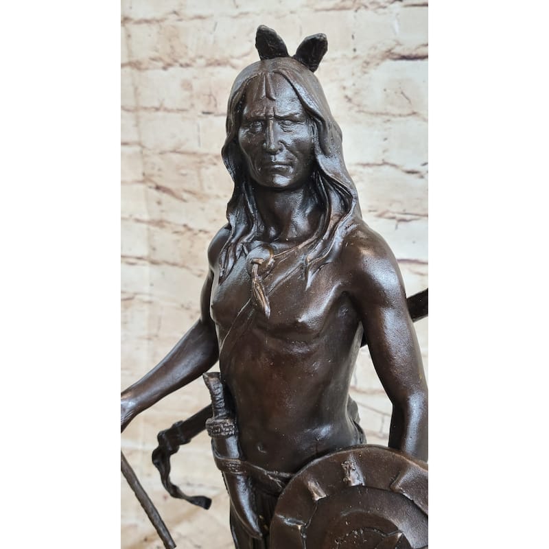 Native American Indian Warrior W/ Tomahawk - Bronze Metal Statue Sculpture Art