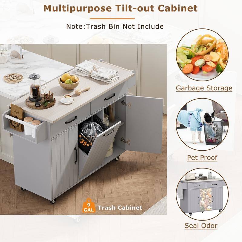 Alger Kitchen Island with Trash Can Storage Cabinet