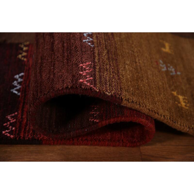 Brown Gabbeh Indian Area Rug Hand-Knotted Wool Carpet - 8'2"x 9'8"