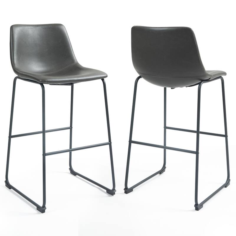 Adan Faux Leather Iron Frame Bar Stool (Set of 2)