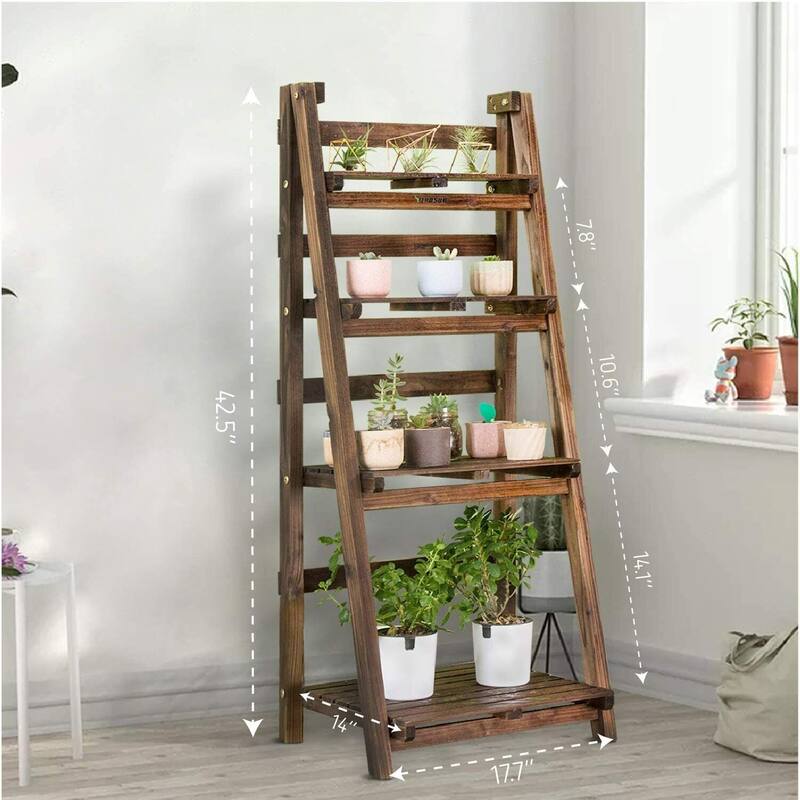 4 Tier Wooden Plant Ladder Shelf