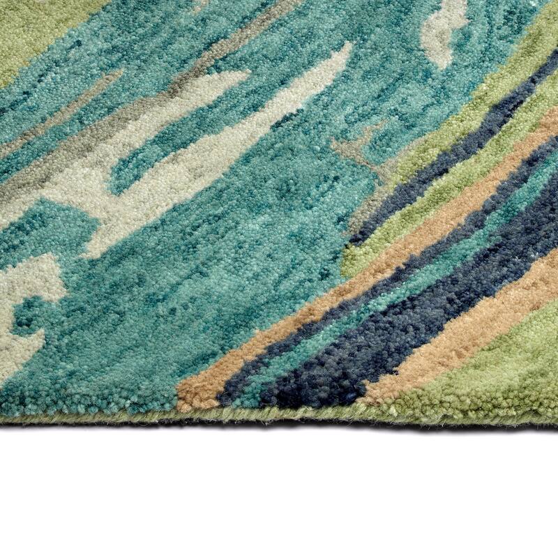 Marble Collection Green Hand-Tufted Indoor Area Rug