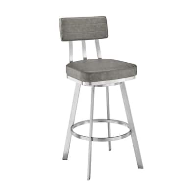 Poni 26 Inch Swivel Counter Stool Chair, Cushioned Seat, Gray Faux Leather
