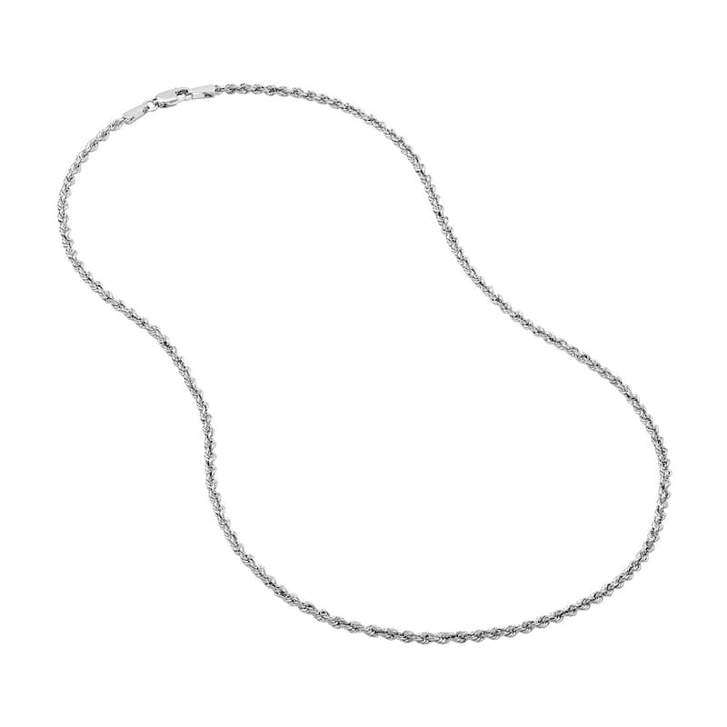Curata 14k White Gold 2mm Hollow Rope Chain Necklace (Lobster)
