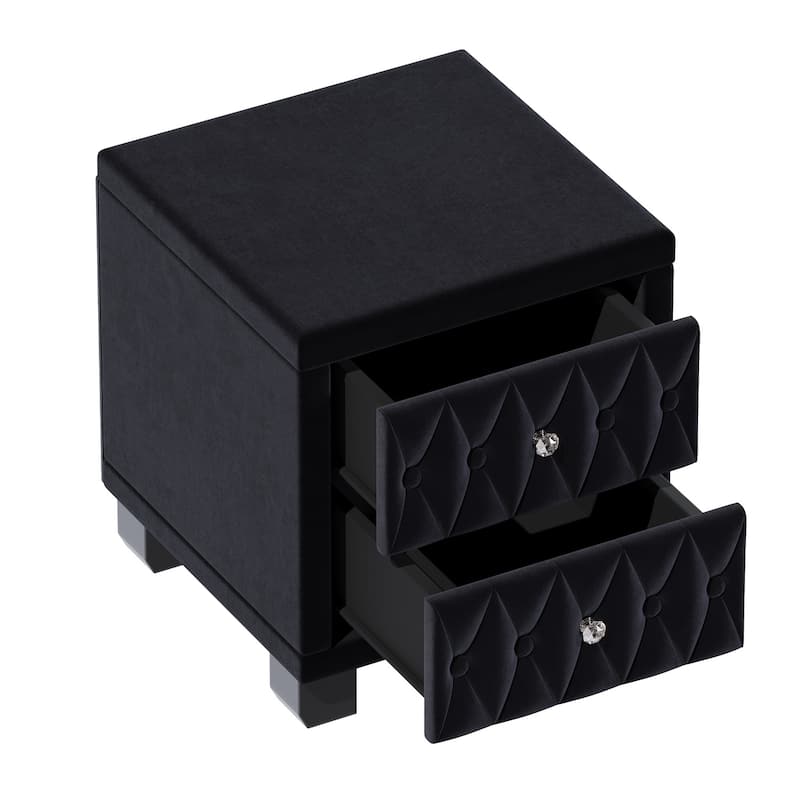 18.1" Luxurious Velvet Nightstand Bedside Table with 2 Drawers & Crystal Handle