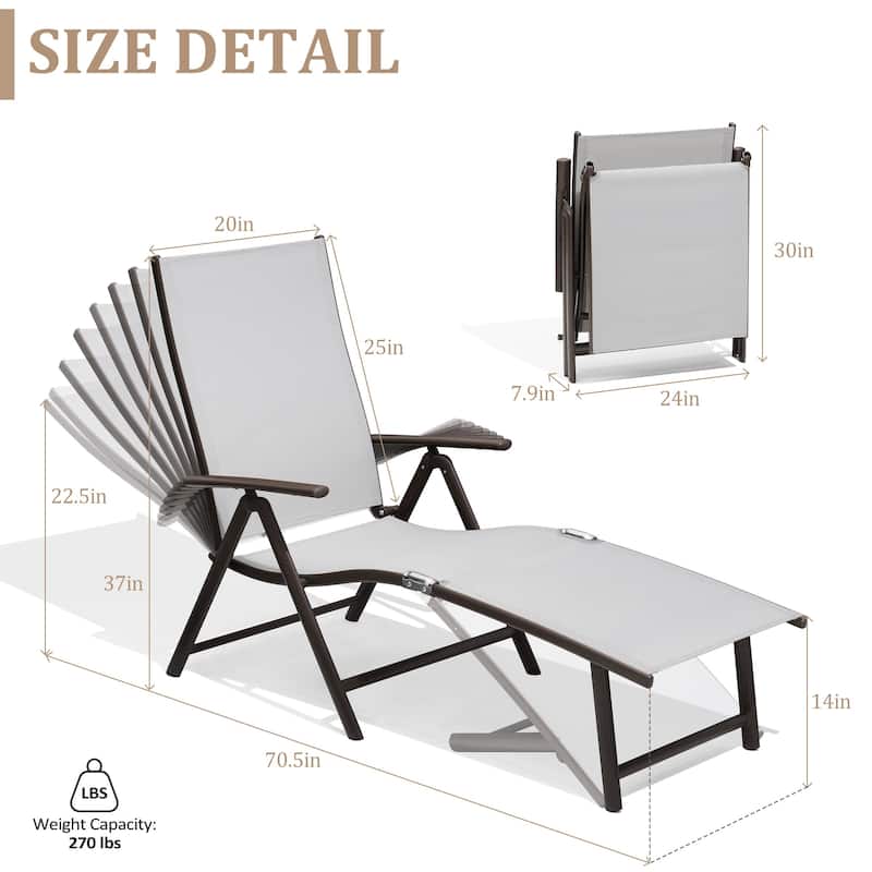 VredHom Outdoor Portable Folding Chaise Lounge Chairs (Set of 2) - 70" L x 20" W x 14" H