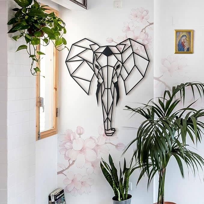 Geometric Elephant Metal Wall Art, Home Living Room Decor