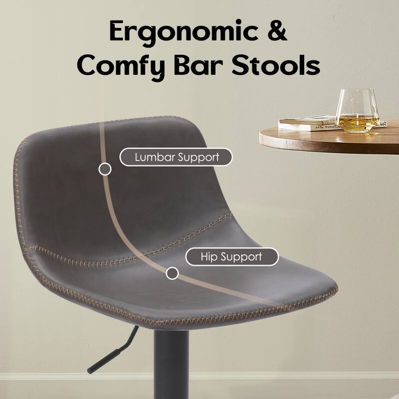 Mid-Century Modern Faux Leather Swivel Adjustable Bar Stools Set of 2
