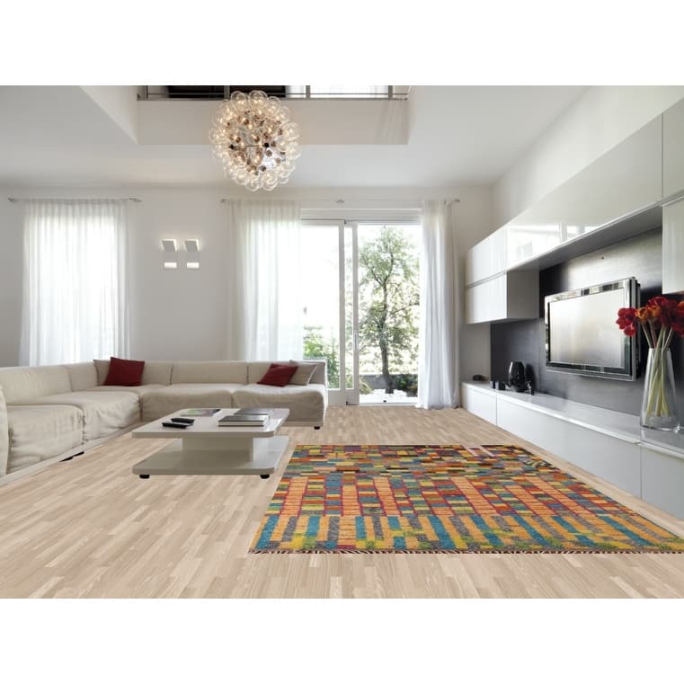 Colorful Checkered Moroccan Plush Area Rug Handmade Wool Carpet - 8'8" x 12'9"