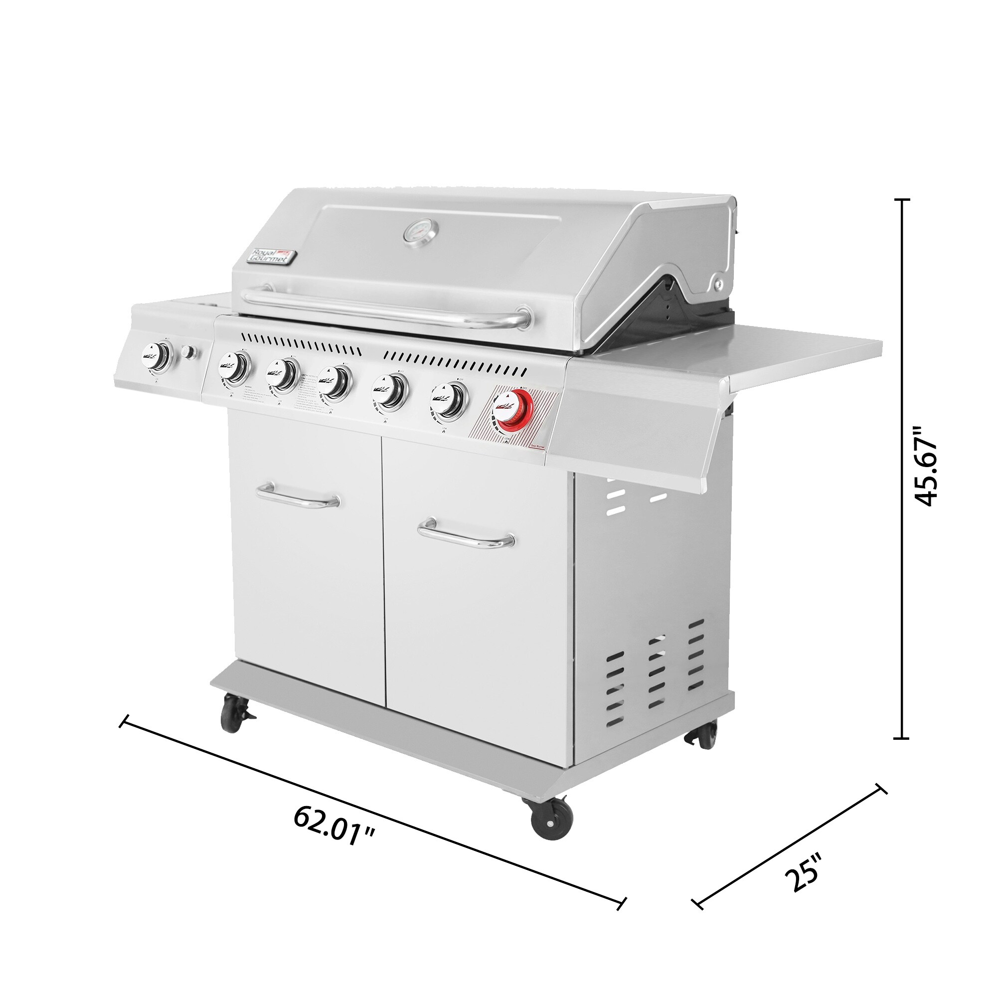 Steel Grill, Beyond Sear Burner, Gas 36898562 - Burner and - Bath Premier & On Sale Gourmet Silver Stainless Bed 6-Burner with BBQ Grill - Royal Side