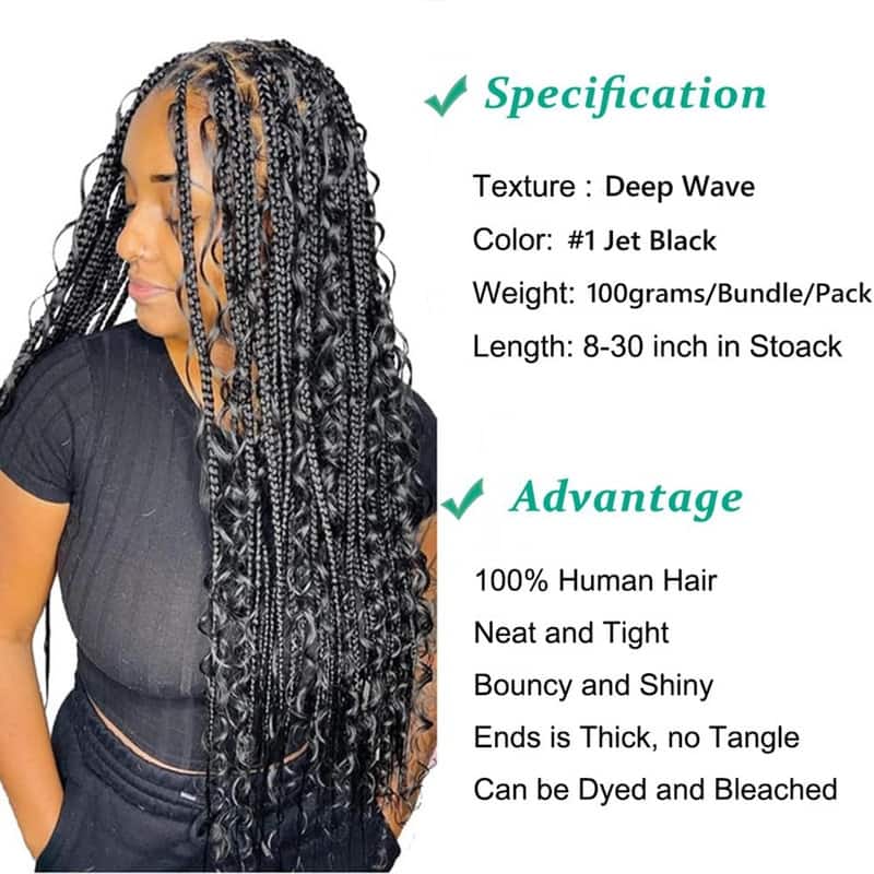 Human Braiding Hair for Boho Braids Human 100g Deep Wave
