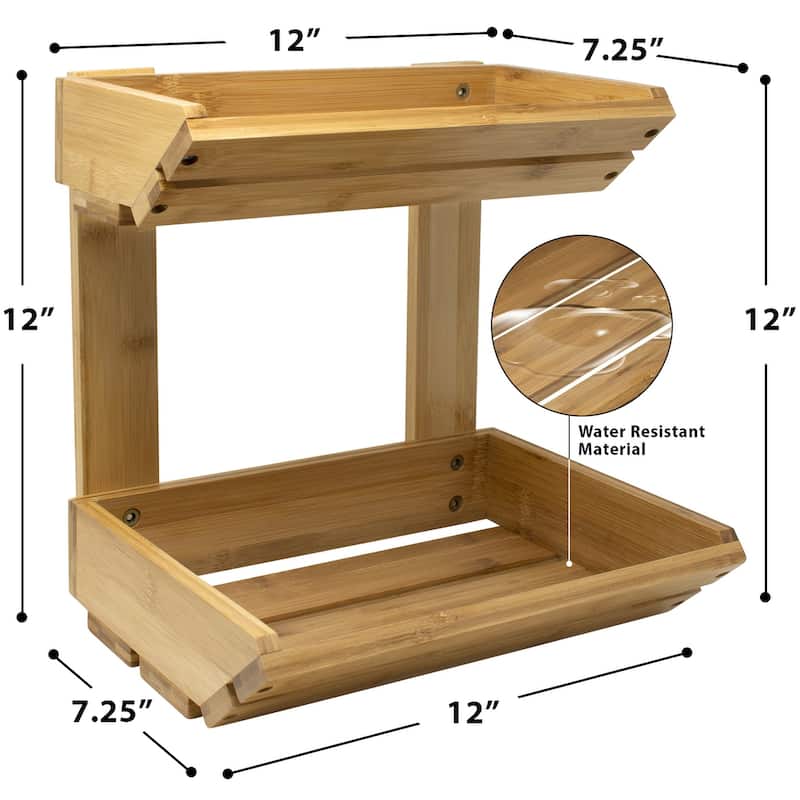Bamboo Fruit Vegetable Basket Kitchen Counter Stand 2-Tier Storage