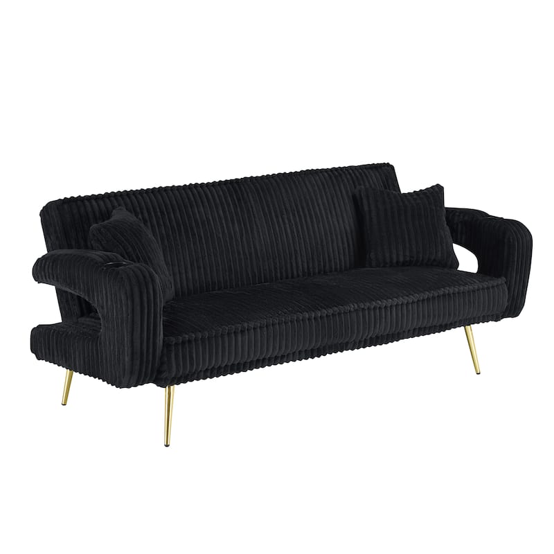 Loveseat Sofa, Adjustable Backrest Corduroy Love Seat Bed w2 Cup holder & 2 Pillows Living Room 2-seat Hollow Armchair