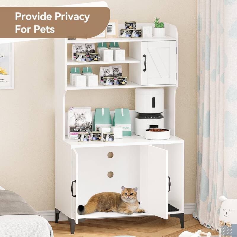 Cat Litter Box Enclosure With Shelves,Hidden Litter Box Furniture