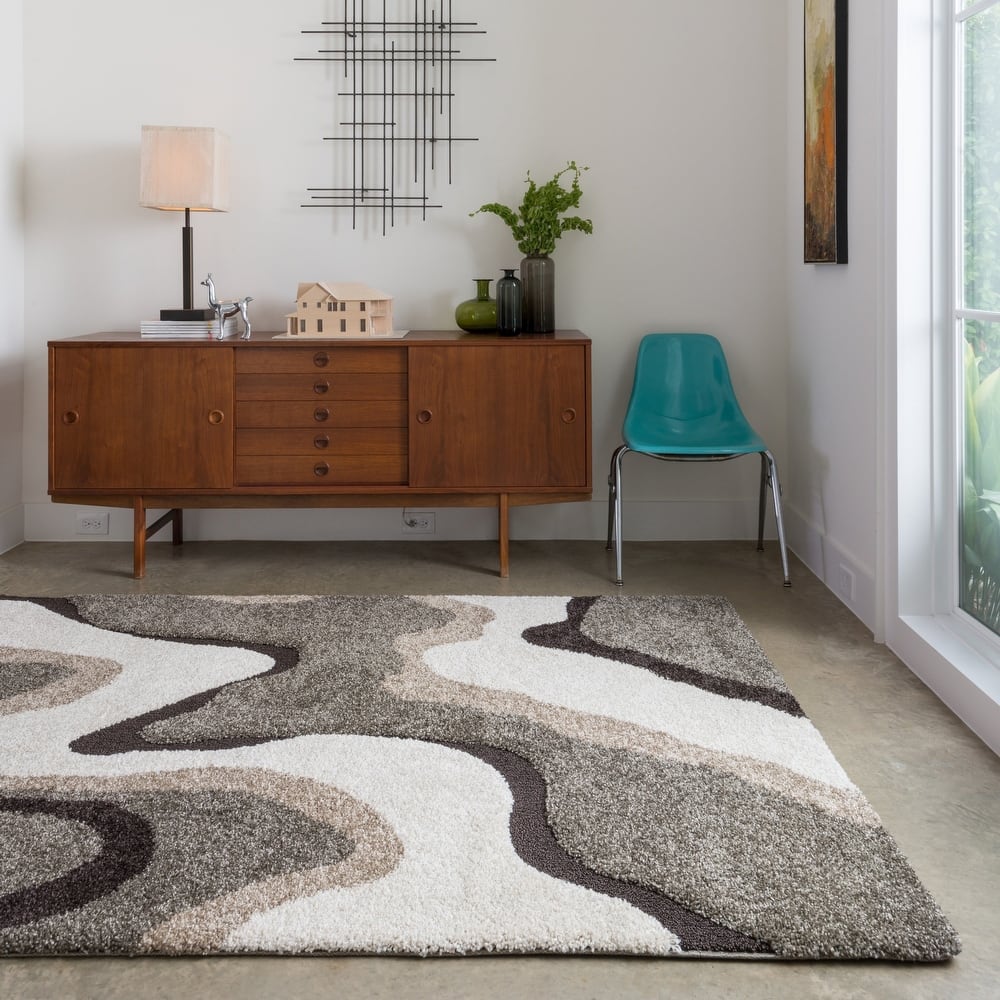 Carson Carrington Drammen Modern Abstract Waves Shag Area Rug