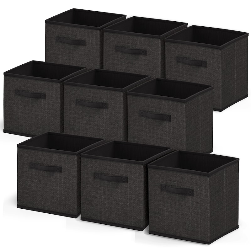 Nestl Foldable Fabric Storage Cubes - Open 10" Cube Storage Bins - 9 PC - Black