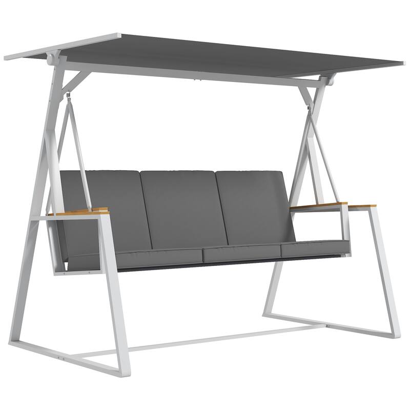 Outsunny 3-Seat Outdoor Porch Swing with Stand, Heavy duty Patio Swing Chair with Adjustable Canopy, Removable Cushions