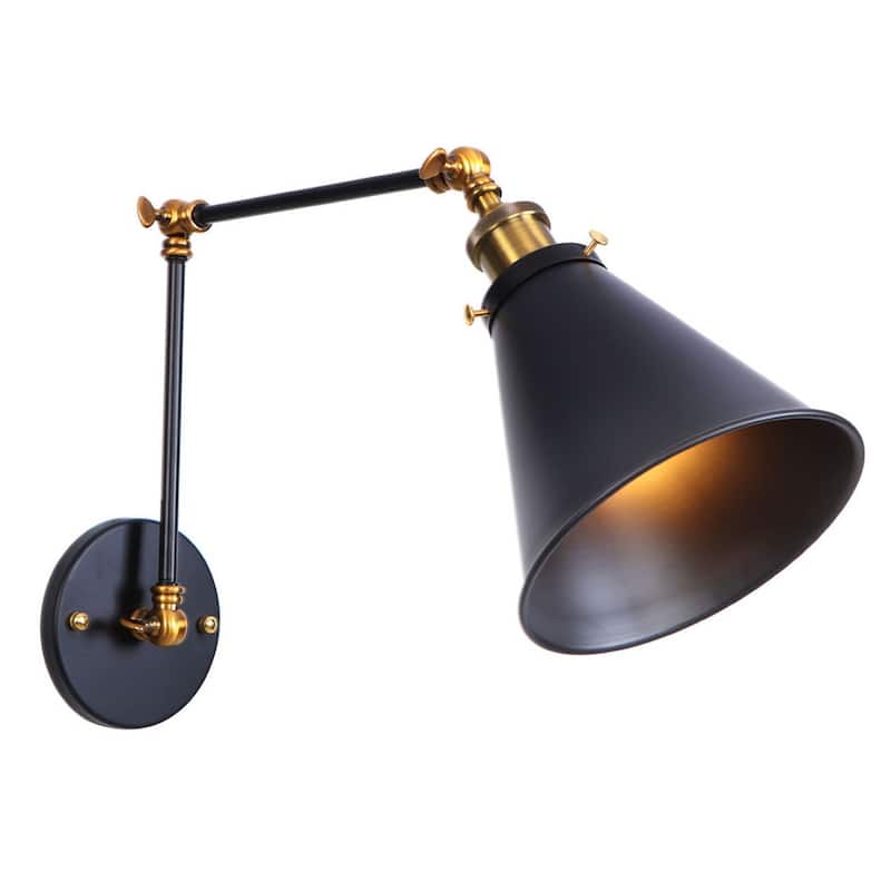 Industrial 1-Light Swing Arm Wall Sconce with Metal Cone Shade