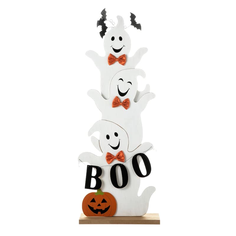 Glitzhome Halloween Wooden Stacked Ghost Porch Decor(KD) - Stacked Ghost