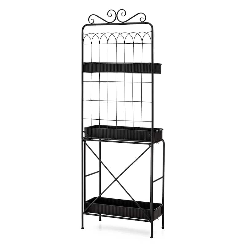 Glitzhome 68"H 3 Tier Shelving Black Metal Plant Stand Kitchen Shelf Multifunctional Storage Rack for Indoor Outdoor