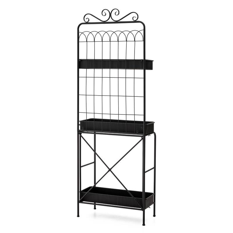 Glitzhome 68"H Multifunctional Metal Plant Stands Black Planter Storage Flower Pot Shelf with Anti-slip Pads