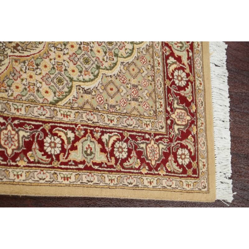 Wool/ Silk Vegetable Dye Tabriz Mahi Oriental Area Rug Hand-knotted - 4'0" x 6'4"