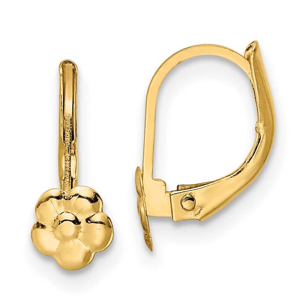 Curata 14k Yellow Gold 12.6x5.38mm Children's Flower Leverback Earrings