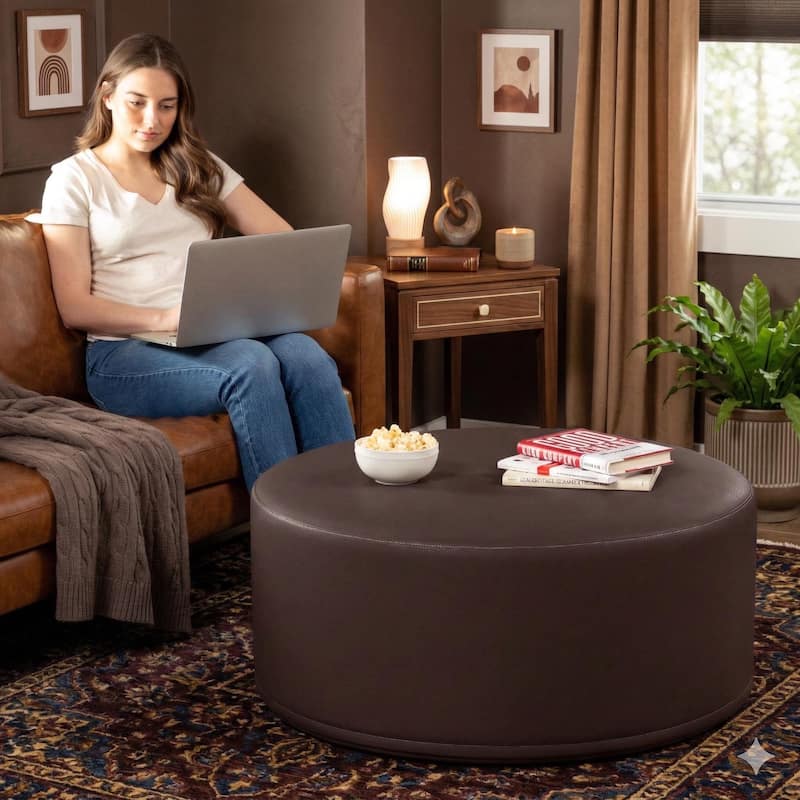 Jaxx Candler Round Couch Ottoman Large Coffee Table & Foot Rest