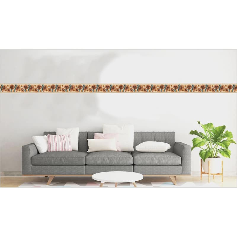 Peel And Stick Wallpaper Border - Floral Green Red Yellow