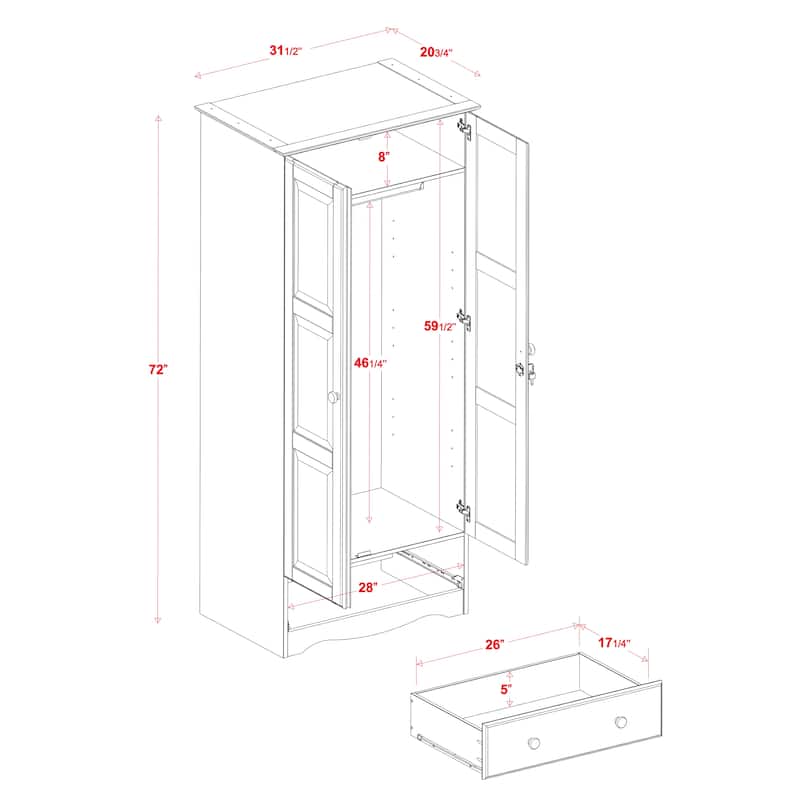 Palace Imports 100% Solid Wood Flexible Wardrobe Armoire with Metal or Wooden Knobs