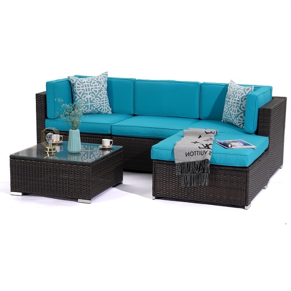 5 Pieces Outdoor Sectional Rattan Conversation Sofa Patio Dining