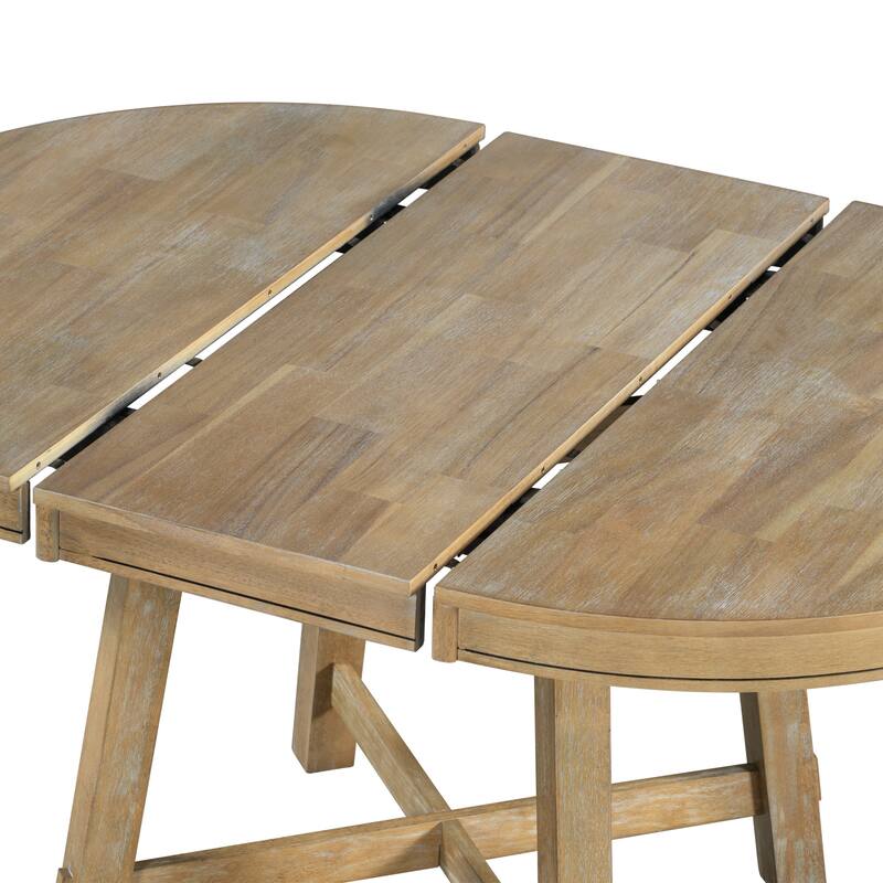 5-Piece Farmhouse Dining Table Set Wood Round Extendable Dining Table and 4 Upholstered Dining Chairs