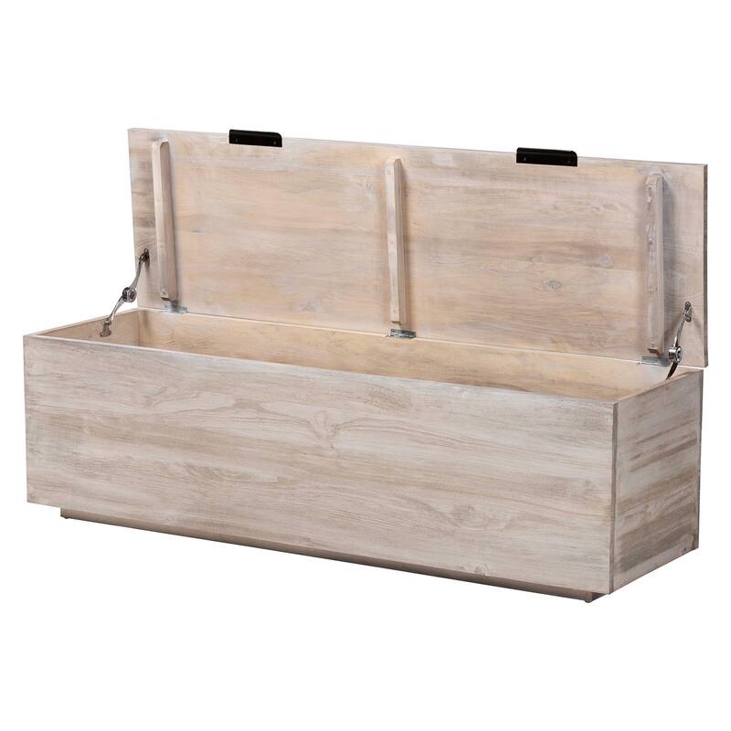 Alvaro Wood Storage Trunk with Hinged Lid - Rectangular Blanket Chest and Bedroom Bench with Spacious Interior