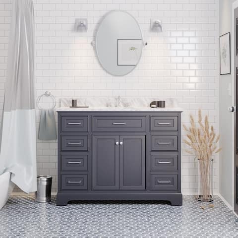 KitchenBathCollection Aria 48" Bathroom Vanity with Carrara Marble Top