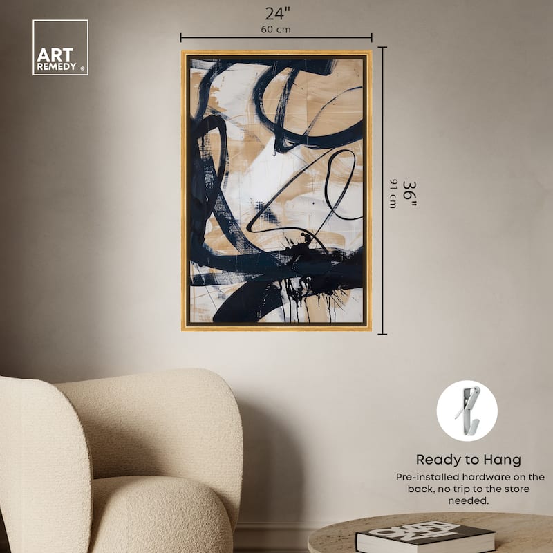 Art Remedy Flowing Framed Abstract Shapes 1 Piece Canvas Wall Art