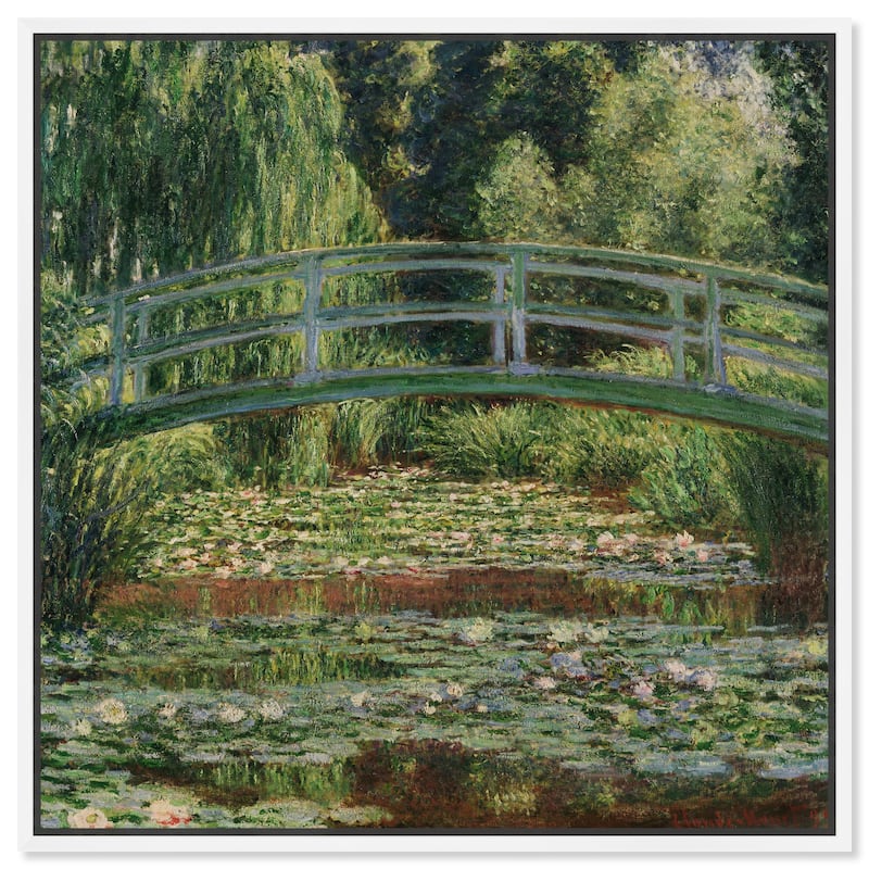 Art Remedy Monet The Japanese Footbridge And The Water Lily Pool Giverny Framed 1 Piece Canvas Wall Art - 17 x 17 - White