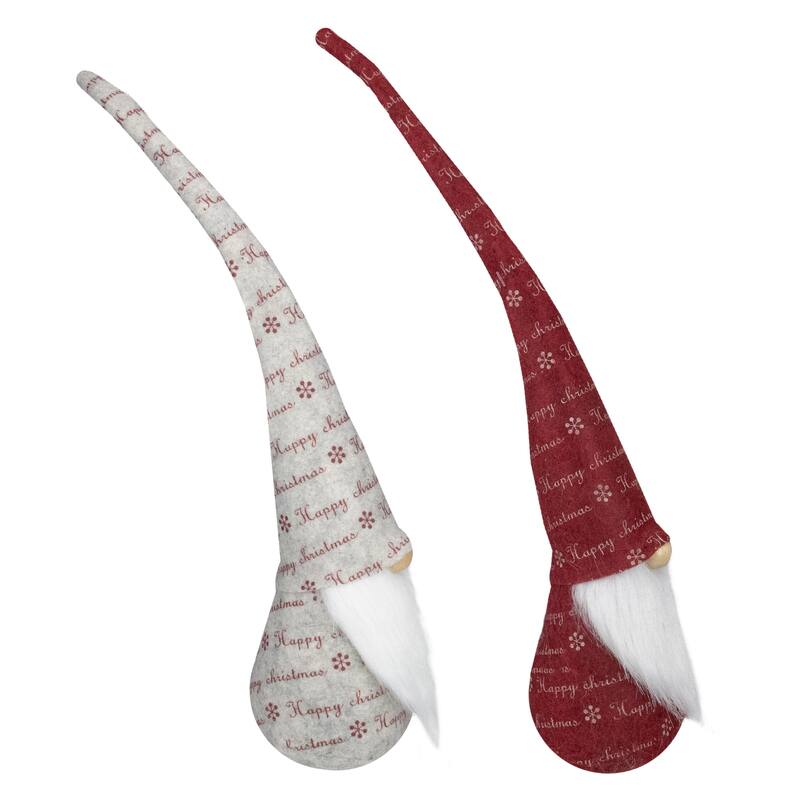 Set of 2 Red and Ivory Happy Christmas Gnomes 18"