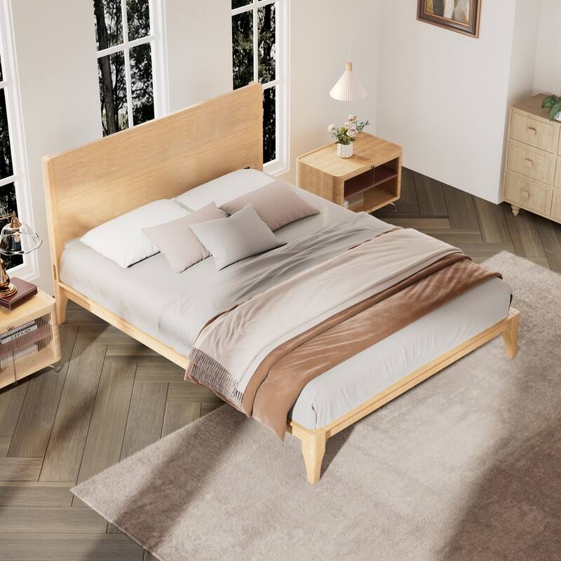 Mid-Century Modern Full/Queen/King Size 12 Inch Bamboo Wood Platform Bed