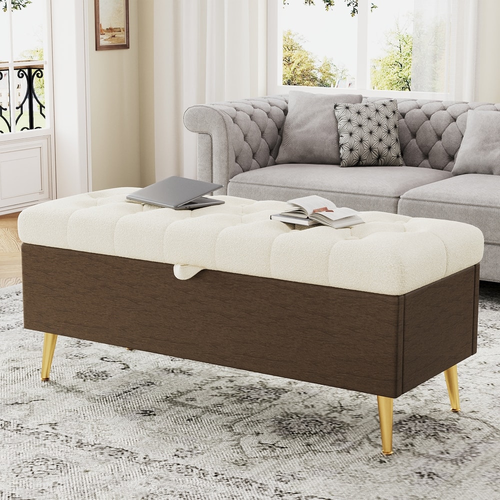 GDFStudio - Tufted 44.7" Boucle Upholstered Storage Ottoman Bench