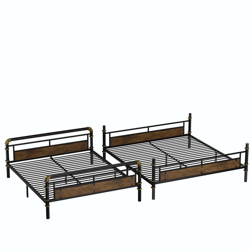 Metal Bunk Bed, Industrial Detachable Bunkbeds with Safety Guard Rails for Teens