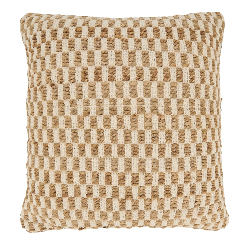 Artisanal Jute and Cotton Woven Throw Pillow - 20"x20" - Cover Only - Natural