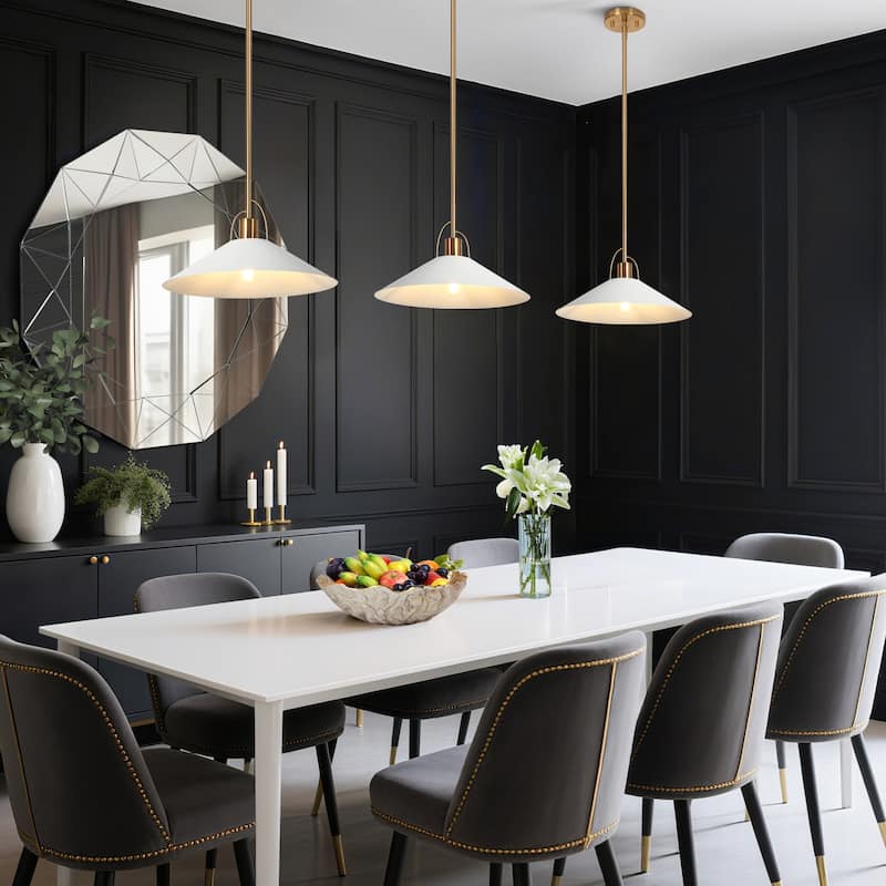 Modern Farmhouse 1-Light Pendant Light 14-IN Black White Lights for Kitchen Island Dining Room