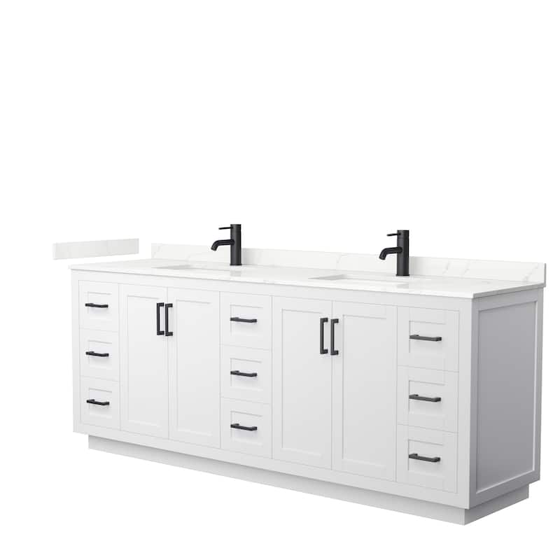 Miranda 84-inch Double Vanity, Quartz Top - White, Black Trim, Giotto Quartz Top