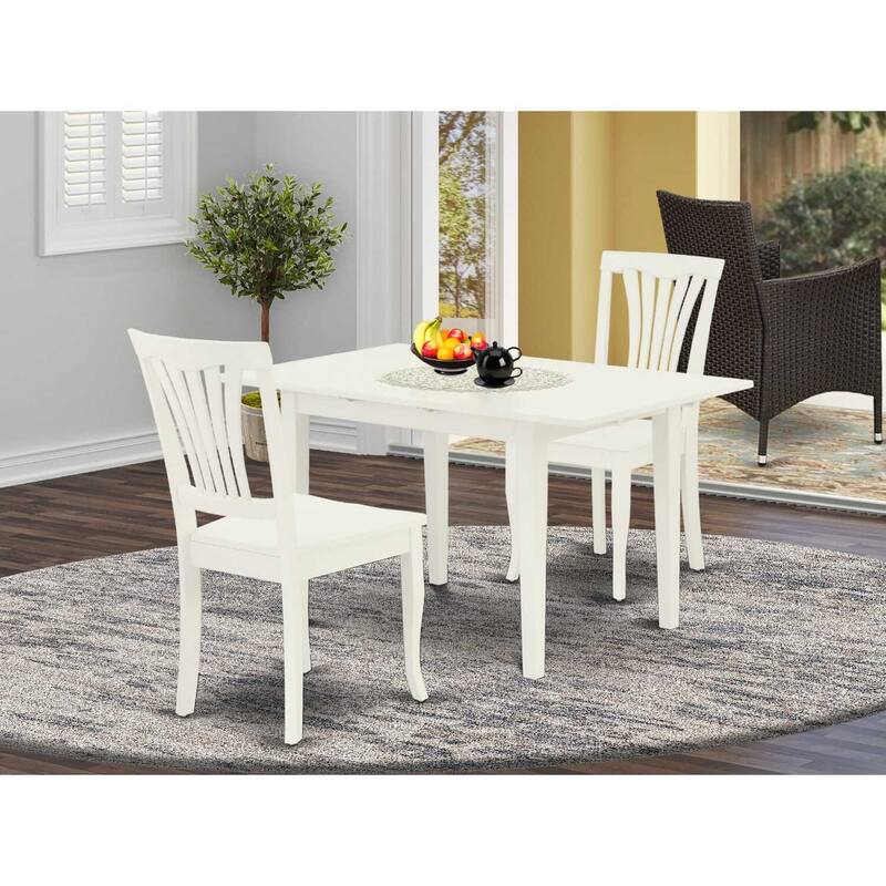 HomeStock 3-Piece Linen White Finish Rectangular Solid Wood Top with Butterfly Leaf Dining Table Set