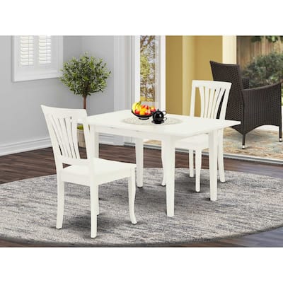 HomeStock 3-Piece Linen White Finish Rectangular Solid Wood Top with Butterfly Leaf Dining Table Set