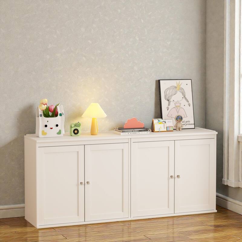 Modern White Kitchen Storage Cabinet with Double Doors, Adjustable Shelves, Coffee Bar Sideboard for Dining Room or Entryway